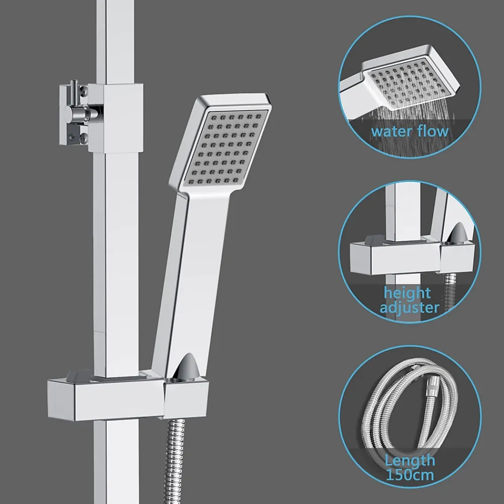 Colonne De Douche Thermostatique|AICA Sanitaire AICA colonne de douche thermostatique avec pomme de tête,Carré, douchette et flexible,effet chromé