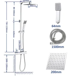 Colonne De Douche Thermostatique|AICA Sanitaire AICA colonne de douche thermostatique avec pomme de tête,Carré, douchette et flexible,effet chromé