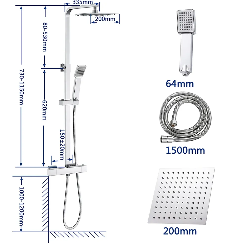 Colonne De Douche Thermostatique|AICA Sanitaire AICA colonne de douche thermostatique avec pomme de tête,Carré, douchette et flexible,effet chromé