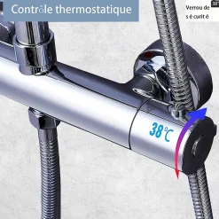 Colonne De Douche Thermostatique|AICA Sanitaire AICA colonne de douche thermostatique en laiton, douche de tête carrée, 3 jets