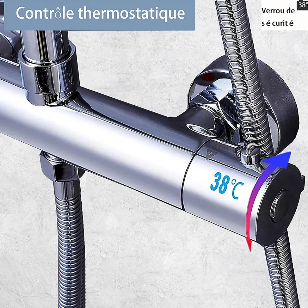 Colonne De Douche Thermostatique|AICA Sanitaire AICA colonne de douche thermostatique en laiton, douche de tête carrée, 3 jets