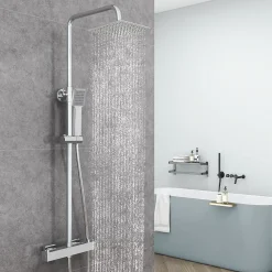 AICA Sanitaire AICA Colonne de douche thermostatique, Acier inoxydable Pomme 200mm+Douchette 3 jets, Chromé