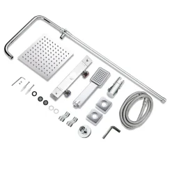 AICA Sanitaire AICA Colonne de douche thermostatique, Acier inoxydable Pomme 200mm+Douchette 3 jets, Chromé