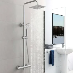 AICA Sanitaire AICA colonne de douche thermostatique en laiton, douche de tête carrée, 3 jets