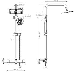 AICA Sanitaire AICA colonne de douche thermostatique en laiton, douche de tête carrée, 3 jets