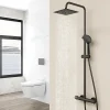 Colonne De Douche Thermostatique|AICA Sanitaire AICA colonne de douche thermostatique noir mat avec douche de tête carrée, réglable selon plusieurs modes, réglable en hauteur