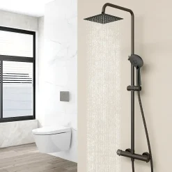 Colonne De Douche Thermostatique|AICA Sanitaire AICA colonne de douche thermostatique noir mat avec douche de tête carrée, réglable selon plusieurs modes, réglable en hauteur
