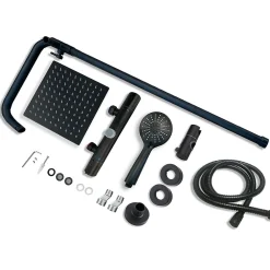 Colonne De Douche Thermostatique|AICA Sanitaire AICA colonne de douche thermostatique noir mat avec douche de tête carrée, réglable selon plusieurs modes, réglable en hauteur
