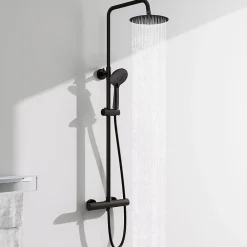 Colonne De Douche Thermostatique|AICA Sanitaire AICA colonne de douche thermostatique avec douche de tête ronde de 200 mm, douchette à main 3 fonctions, noir,hauteur réglable
