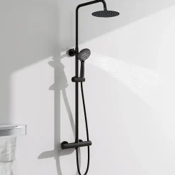 Colonne De Douche Thermostatique|AICA Sanitaire AICA colonne de douche thermostatique avec douche de tête ronde de 200 mm, douchette à main 3 fonctions, noir,hauteur réglable