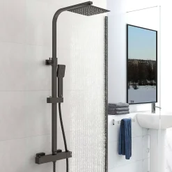 Colonne De Douche Thermostatique|AICA Sanitaire AICA colonne de douche thermostatique noir mat avec douche de tête carrée 20X20cm, réglable en hauteur 730-1150mm