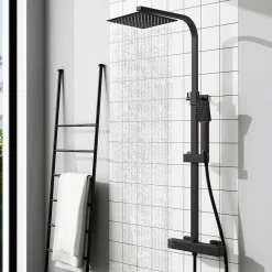 AICA Sanitaire AICA colonne de douche thermostatique avec pomme de tête, douchette et flexible,noir mat