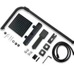 AICA Sanitaire AICA colonne de douche thermostatique noir mat avec douche de tête carrée 20X20cm, réglable en hauteur 730-1150mm