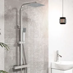Colonne De Douche Thermostatique|AICA Sanitaire AICA colonne de douche thermostatique avec pomme de tête, douchette et flexible,effet chromé,Carré