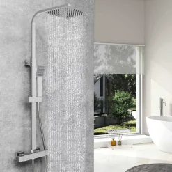 Colonne De Douche Thermostatique|AICA Sanitaire AICA colonne de douche thermostatique noir mat avec douche de tête carrée 20X20cm, réglable en hauteur 730-1150mm