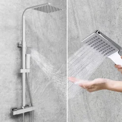 Colonne De Douche Thermostatique|AICA Sanitaire AICA colonne de douche thermostatique noir mat avec douche de tête carrée 20X20cm, réglable en hauteur 730-1150mm