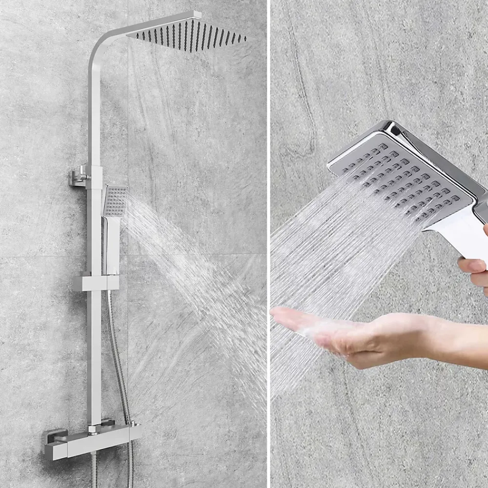 Colonne De Douche Thermostatique|AICA Sanitaire AICA colonne de douche thermostatique noir mat avec douche de tête carrée 20X20cm, réglable en hauteur 730-1150mm