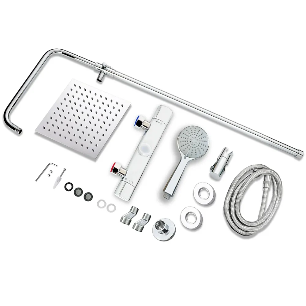 Colonne De Douche Thermostatique|AICA Sanitaire AICA Colonne de douche thermostatique, Acier inoxydable Pomme 200mm+Douchette 3 jets, Chromé