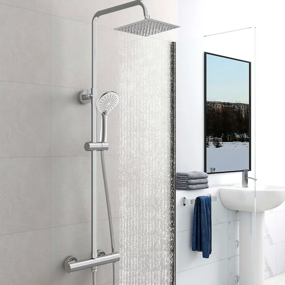 Colonne De Douche Thermostatique|AICA Sanitaire AICA colonne de douche thermostatique en laiton, douche de tête carrée, 3 jets