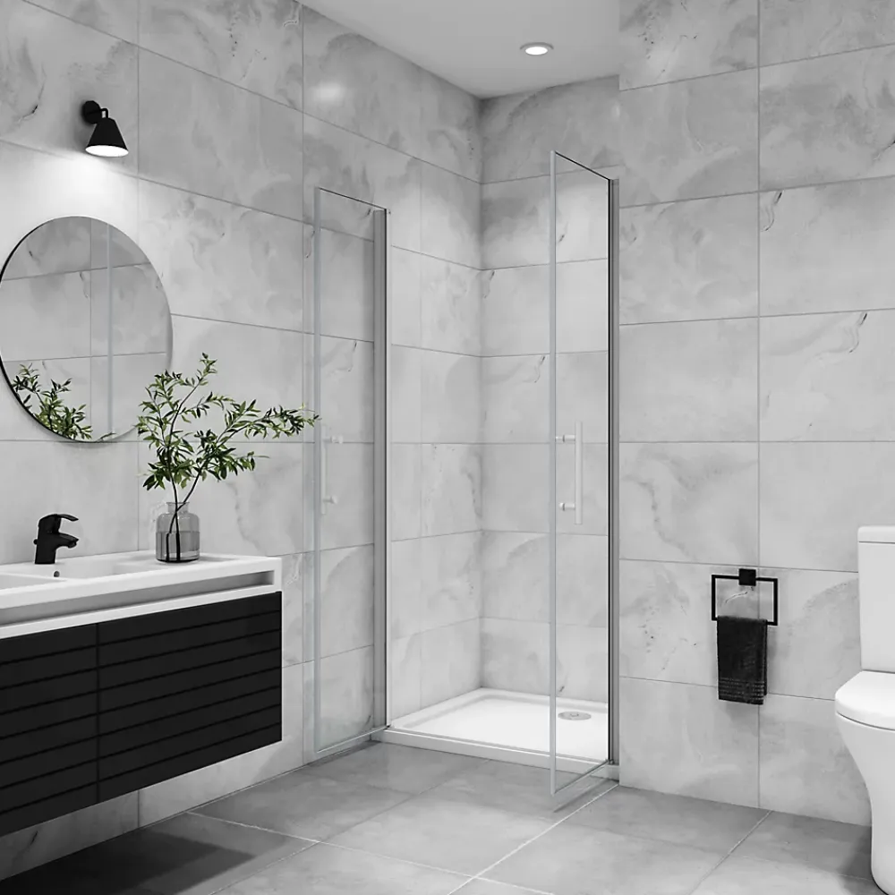 AICA Sanitaire AICA porte de douche battante 90x180cm profilé blanc en 5mm verre anticalcaire Hauteur 180cm Installation en niche