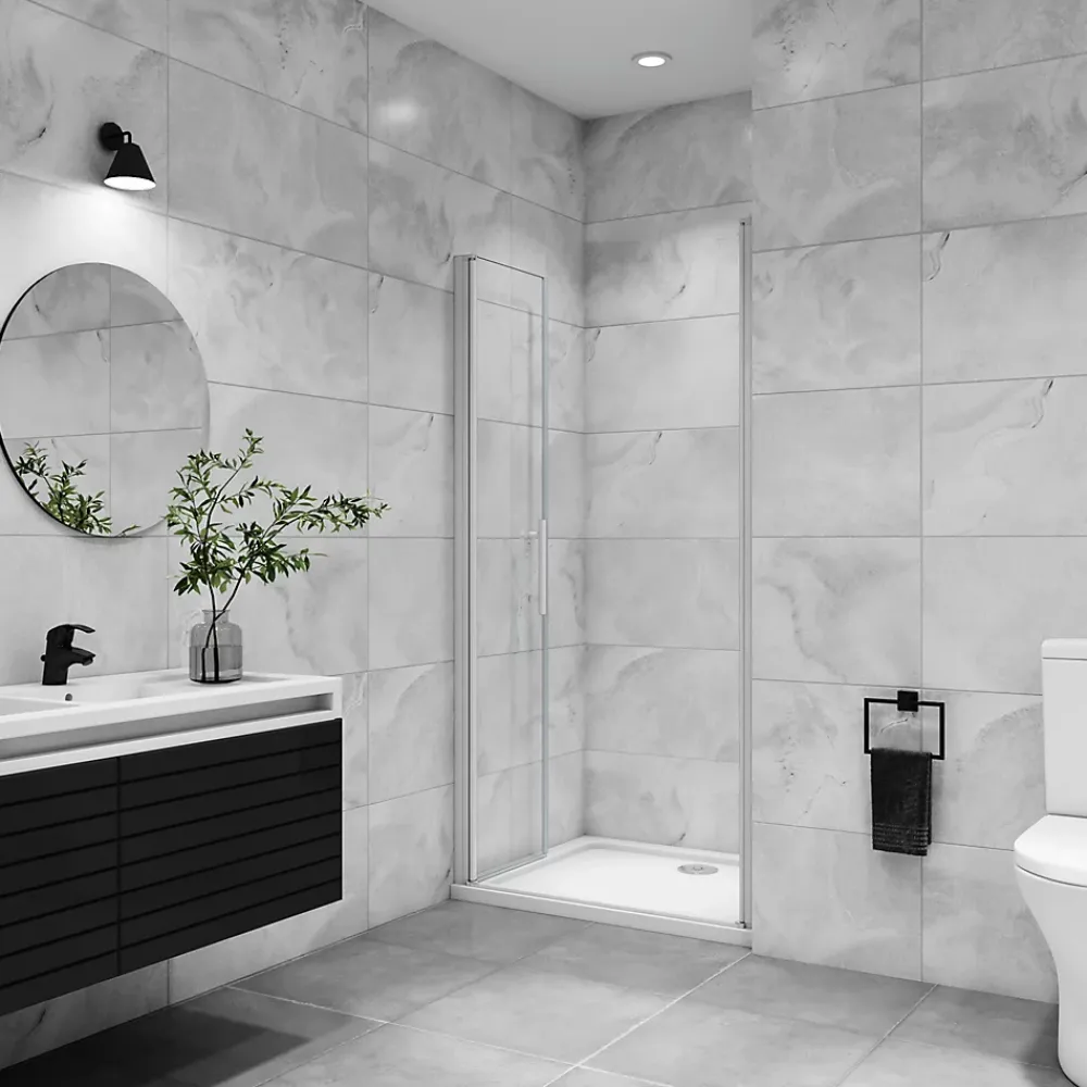 AICA Sanitaire AICA porte de douche battante 90x180cm profilé blanc en 5mm verre anticalcaire Hauteur 180cm Installation en niche