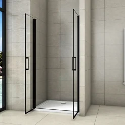 AICA Sanitaire Aica Porte De Douche Battante Noir Mat 80x200cm En 8mm Verre Anticalcaire