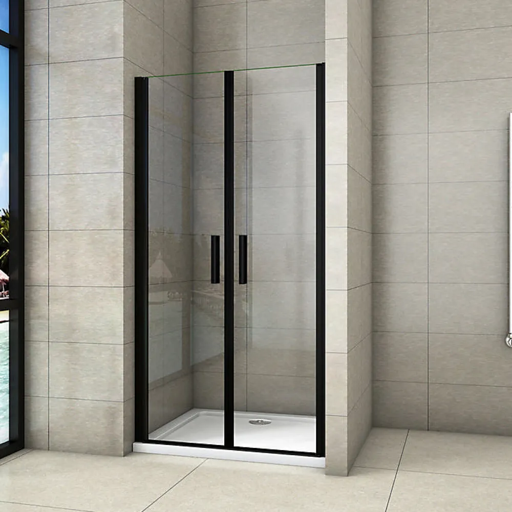 AICA Sanitaire Aica Porte De Douche Battante Noir Mat 90x200cm En 8mm Verre Anticalcaire
