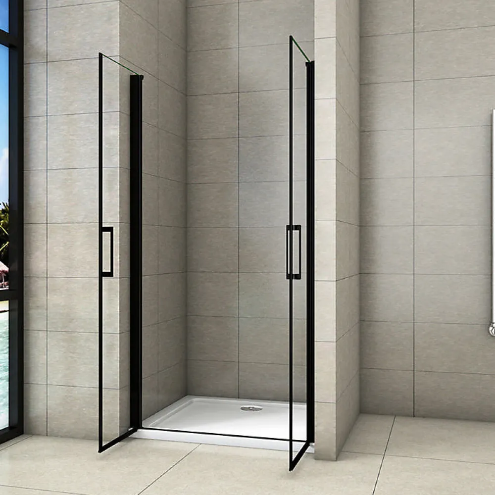 AICA Sanitaire Aica Porte De Douche Battante Noir Mat 90x200cm En 8mm Verre Anticalcaire