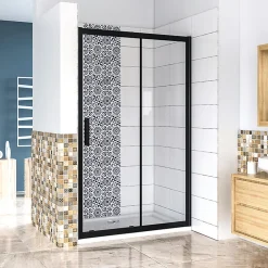 AICA Sanitaire Aica Porte De Douche Noir Mat 160x195cm Porte De Douche Avec L'amortisseur Porte Coulissante En 8mm Verre Anticalcaire