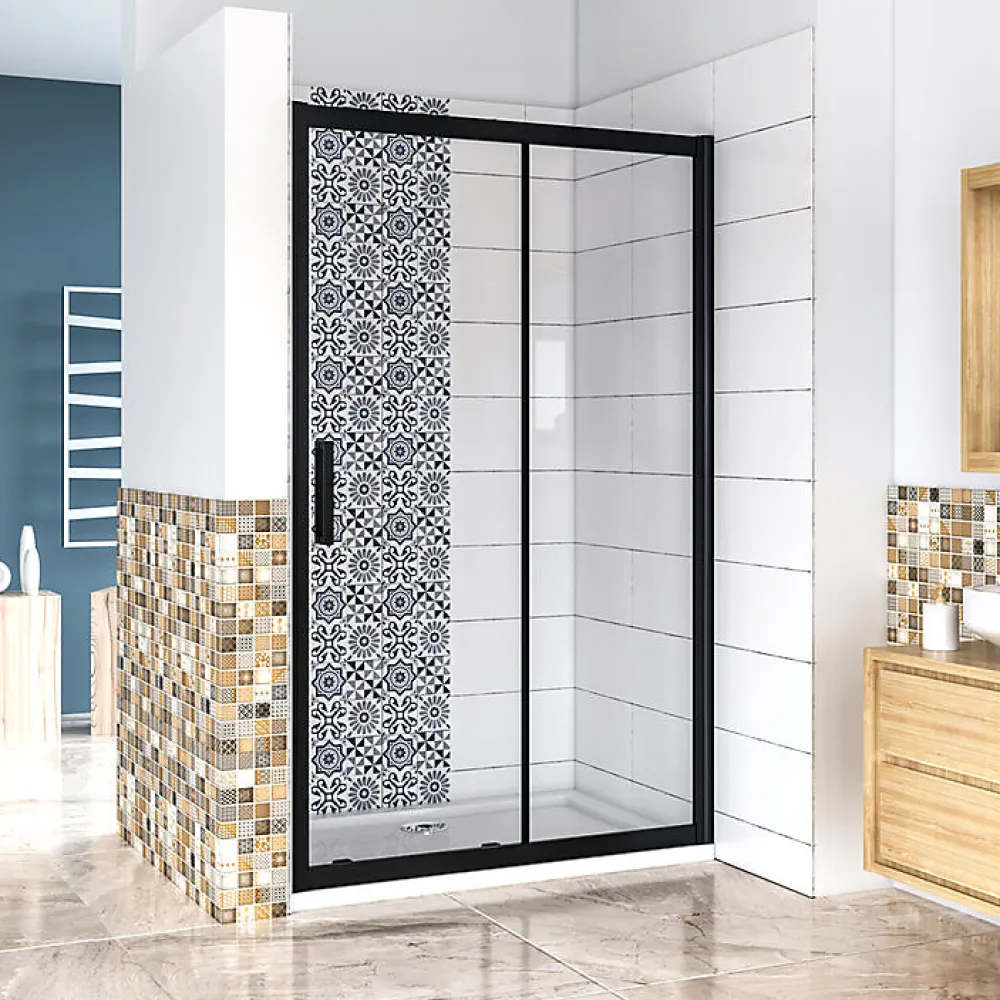 AICA Sanitaire Aica Porte De Douche Noir Mat 160x195cm Porte De Douche Avec L'amortisseur Porte Coulissante En 8mm Verre Anticalcaire