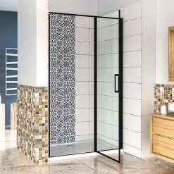 Porte De Douche|AICA Sanitaire Aica porte de douche pivotante 120x185cm noir mat en 6mm verre anticalcaire installation en niche