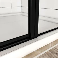 Porte De Douche|AICA Sanitaire Aica porte de douche pivotante 120x185cm noir mat en 6mm verre anticalcaire installation en niche