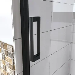Porte De Douche|AICA Sanitaire Aica porte de douche pivotante 120x185cm noir mat en 6mm verre anticalcaire installation en niche