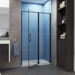 AICA Sanitaire Aica porte de douche pivotante 120cm en 6mm verre anticalcaire Installation en niche porte de douche noire Hauteur 185cm
