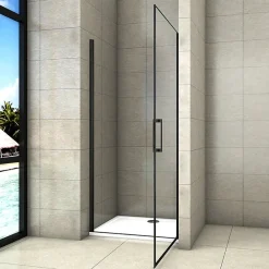 Porte De Douche|AICA Sanitaire Aica Porte De Douche Pivotante Noir Mat 80x200cm En 8mm Verre Anticalcaire
