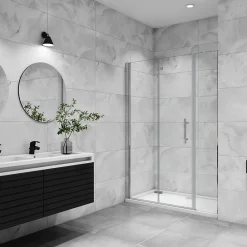 Porte De Douche|AICA Sanitaire AICA porte de douche pivotante 100x185cm porte de douche pliante avec un élément fixe en 6mm verre anticalcaire