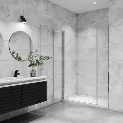 Porte De Douche|AICA Sanitaire AICA porte de douche pivotante 100x185cm porte de douche pliante avec un élément fixe en 6mm verre anticalcaire