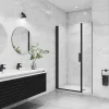 Porte De Douche|AICA Sanitaire AICA porte de douche pivotante 120x200cm avec un élément fixe Porte de douche noire Hauteur 200cm en 8mm verre anticalcaire