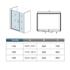 Porte De Douche|AICA Sanitaire AICA porte de douche pivotante 120x200cm avec un élément fixe Porte de douche noire Hauteur 200cm en 8mm verre anticalcaire