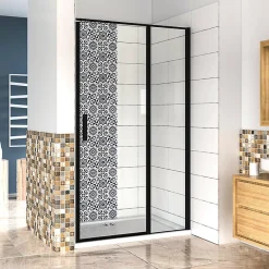 AICA Sanitaire Aica porte de douche pivotante 100x185cm noir mat en 6mm verre anticalcaire installation en niche