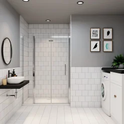 AICA Sanitaire AICA porte de douche 100x185cm en verre anticalcaire 2 verres mobile et un verre fixé