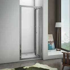 AICA Sanitaire Aica Porte De Douche 100x185cm Pliante En Verre Sécurit Clair,installation En Niche