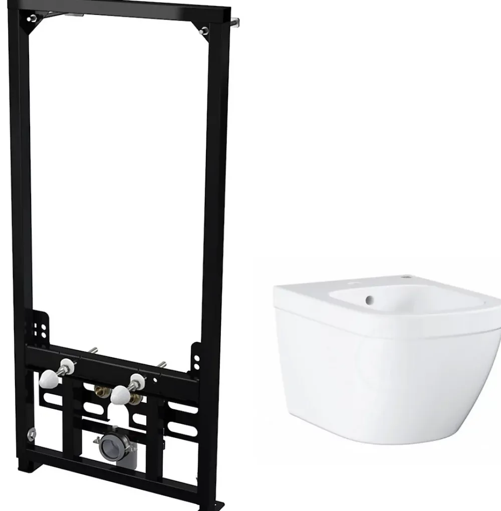 Vitra Alca Pack Bâti support pour bidet suspendu + Bidet suspendu Grohe, blanc alpin (SetBidetGrohe-1)