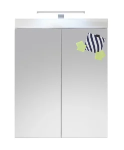 Armoire De Toilette|Trend Team AMANDA - Armoire de toilette murale mélaminé avec bandeau lumineux blanc - 2 portes miroir. L - H - P : 60 - 77 - 17 cm