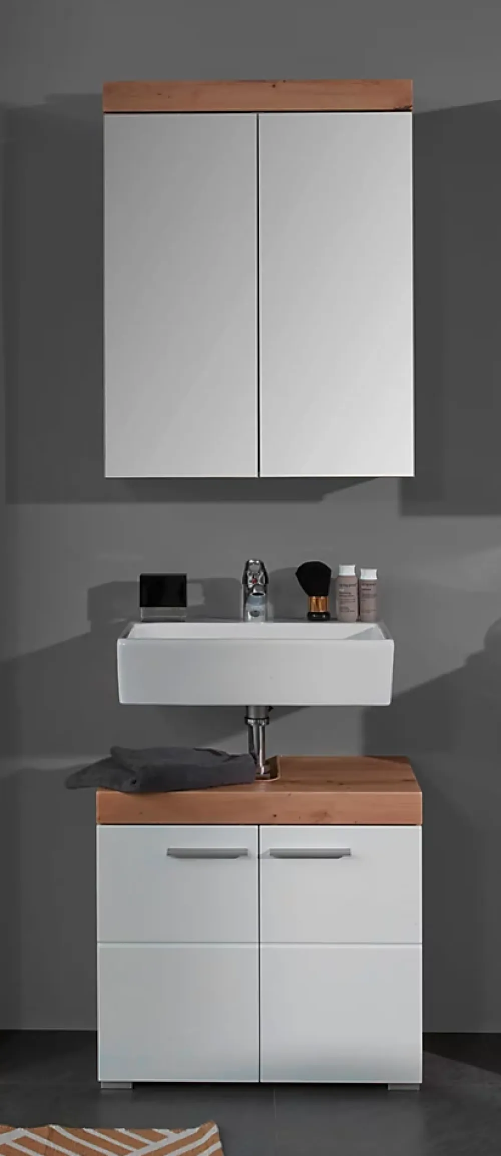 Trend Team AMANDA - Ensemble salle de bain 2 pièces. mélaminé couleur chêne/blanc brillant L - H - P : 60 - 190 - 34 cm