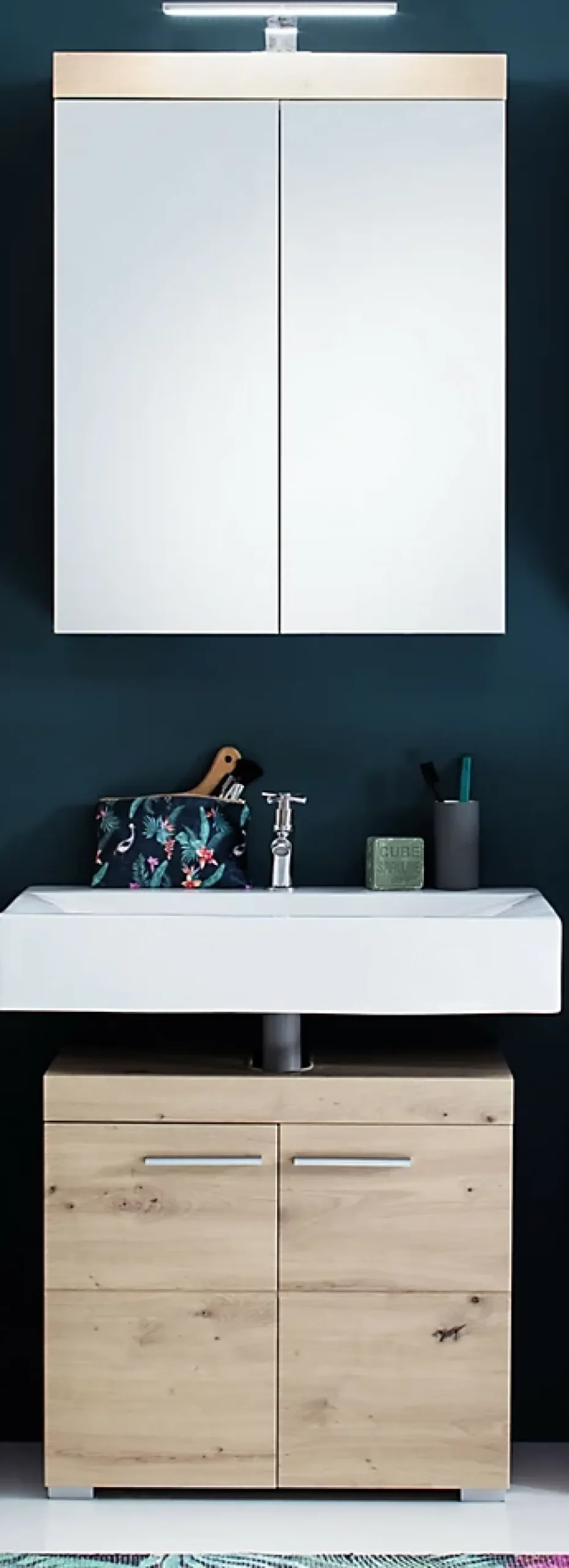 Meuble De Salle De Bains Faible Profondeur|Meuble Sous Lavabo|Trend Team AMANDA - Ensemble salle de bain 2 pièces. mélaminé couleur chêne L - H - P : 60 - 190 - 34 cm