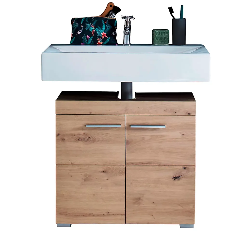 Meuble De Salle De Bains Faible Profondeur|Meuble Sous Lavabo|Trend Team AMANDA - Ensemble salle de bain 2 pièces. mélaminé couleur chêne L - H - P : 60 - 190 - 34 cm