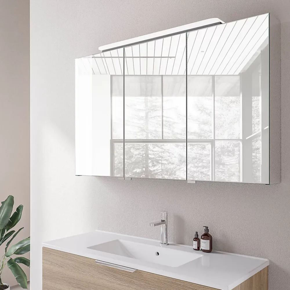 Bernstein Amoire de toilette suspendue 120x19x72,5cm (LxPxH), 3 portes mirroir, éclairage LED + prise électrique, Charnières mobiles, NEO