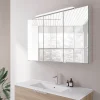 Armoire De Toilette|Bernstein Amoire de toilette suspendue 100x19x72,5cm (LxPxH), 3 portes mirroir, éclairage LED + prise électrique, Charnières mobiles, NEO