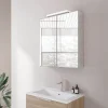 Armoire De Toilette|Bernstein Amoire de toilette suspendue 60x19x72,5cm (LxPxH), 2 portes mirroir, éclairage LED + prise électrique, Charnières mobiles, NEO